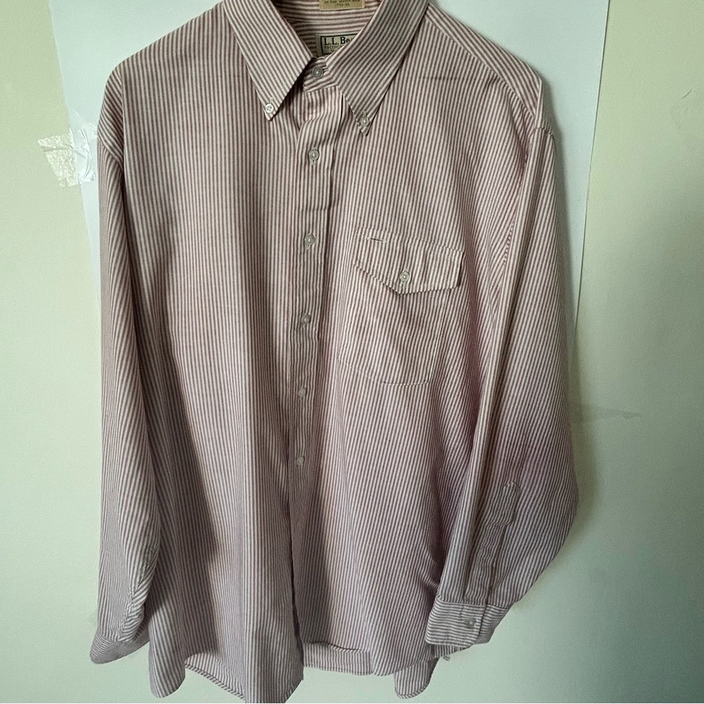 Vintage L.L. Bean Red Stripe Button Down Shirt – Made in USA – Size 17.5/35